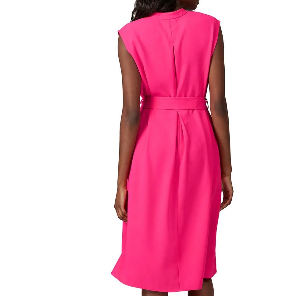 Rachel Roy Barbie Pink Blouson Dress Large Work Career Tie Waist Sleeveless $139 - Picture 2 of 11